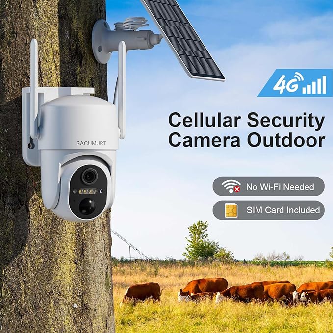 4G LTE Cellular Security Cameras Wireless Outdoor, No WiFi Security Cameras, Solar Camera Outdoor Wireless, 2K HD Celllular Trail Camera with PTZ, Human Detection, 2-Way Talk, IP66 Waterproof, 2 Pack