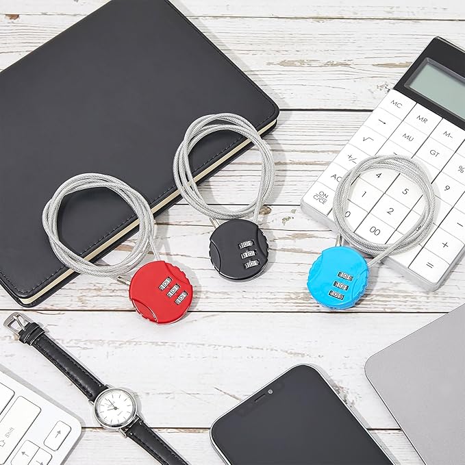 3 Pieces Cable Luggage Locks 3 Digit Combination Locks Combo Locks Wire Stroller Locks TSA Approved Padlocks for Travel Bike Backpack Cabinet, 30 Inch Wirerope (Black,Blue,Red)