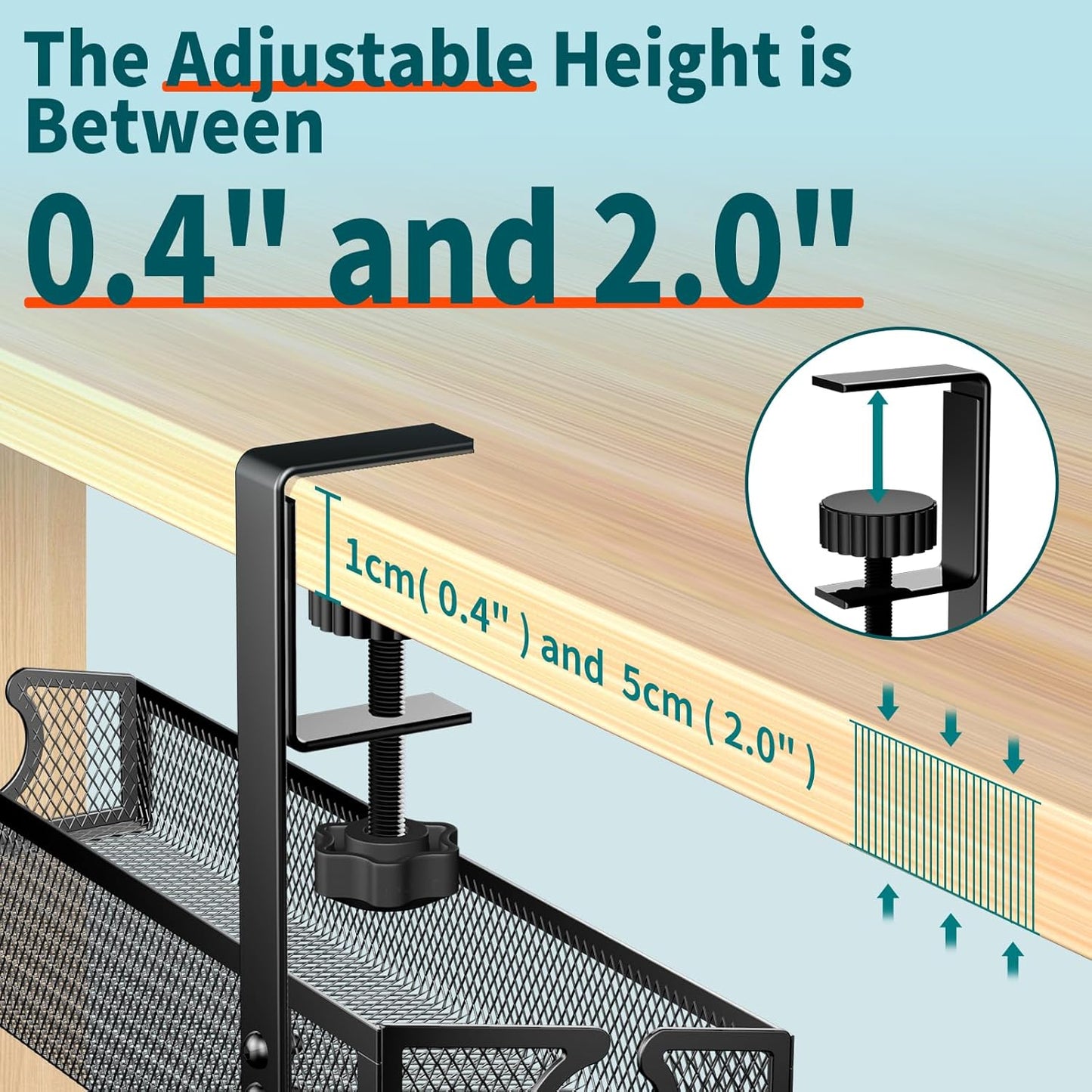 Under Desk Cable Tray - Black, No Drill Cable Organizer with Clamp for Wire Management, PC Cord Organizer & Workspace Accessories (2 Pack)