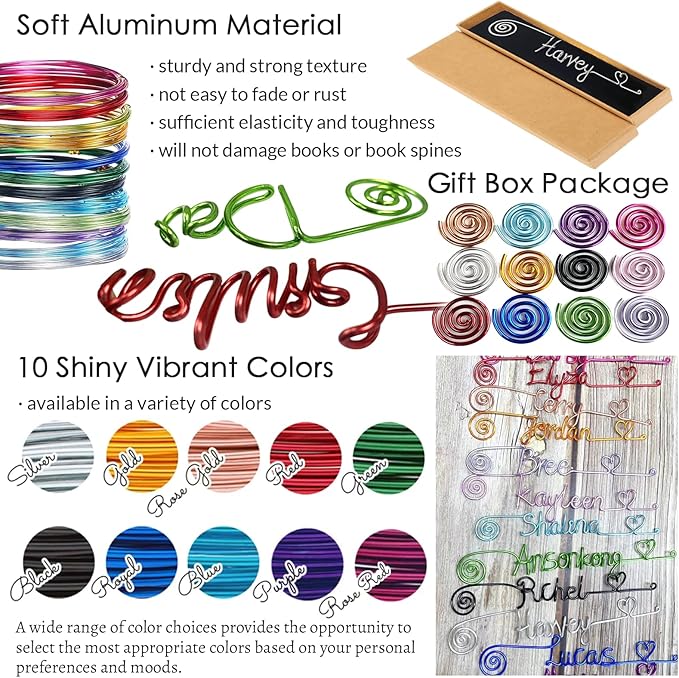 Personalized Bookmark Custom Wire Name Bookmark 12 Colors Customizable Page Marker Gifts for Book Lovers Bookworm Reader