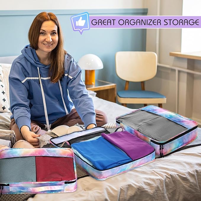 5 Pcs Packing Cubes for Suitcase Large Travel Cubes Carry on Luggage Organizer Bags for Clothes Accessories(L,Watercolor)