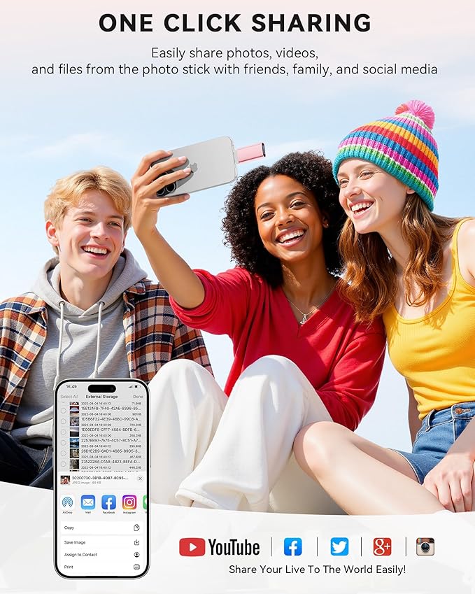 MFi Certified 256GB iPhone Flash Drive, Photo Stick Memory Stick for iPhone iPad, USB Thumb Drive for Photos Videos Transfer & Backup, External Storage Compatible for iPhone/Android/PC/Mac (Pink)