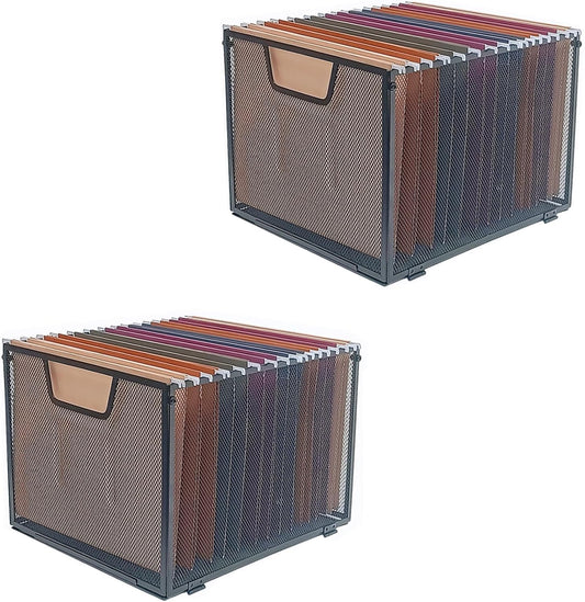 Metal Mesh File Baskets,Hanging File Folder Organizer,Office File Box,Letter Size,Black (2)
