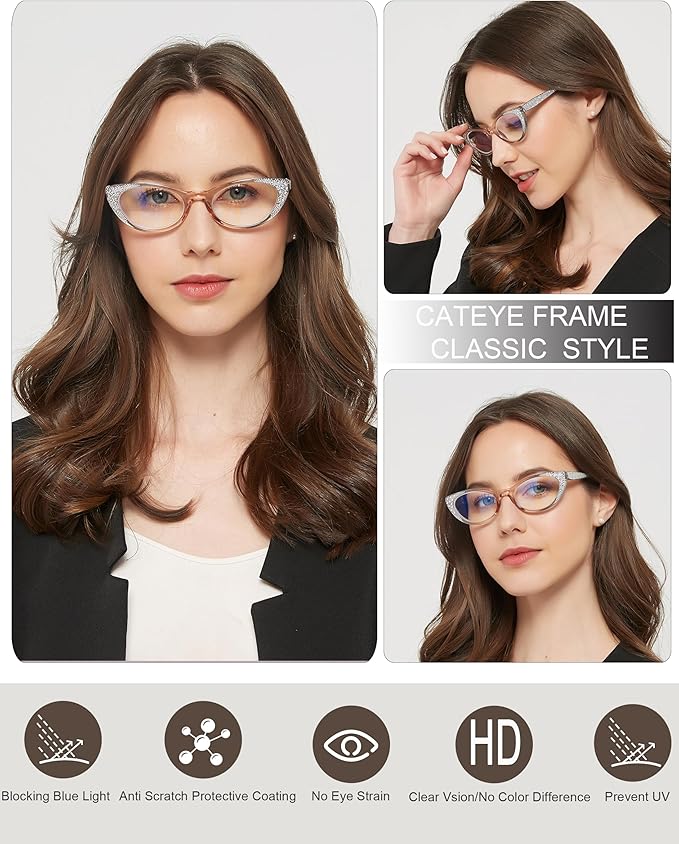 EYEURL 4-Pack Cat Eye Reading Glasses for Women Blue Light Glasses Fashion Computer Readers with Spring Hinge Anti-Glare Readers for Women 3.5