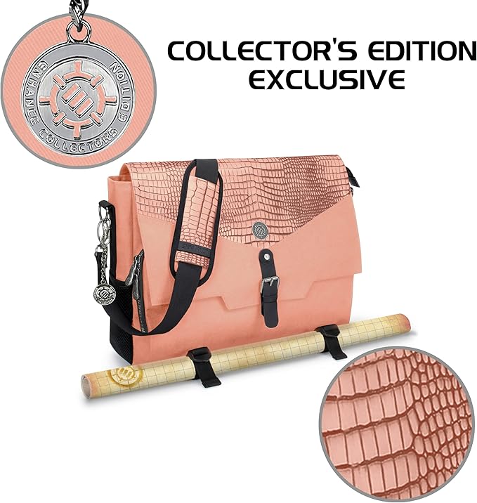 ENHANCE Collector's Edition RPG Player's Essentials DND Bag - Dragon Hide Exterior Messenger Bag Fits 2-4 Books, Binders, Dice & Accessories, with 17 inch Laptop Slot, Battlemap Straps (Dragon Pink)