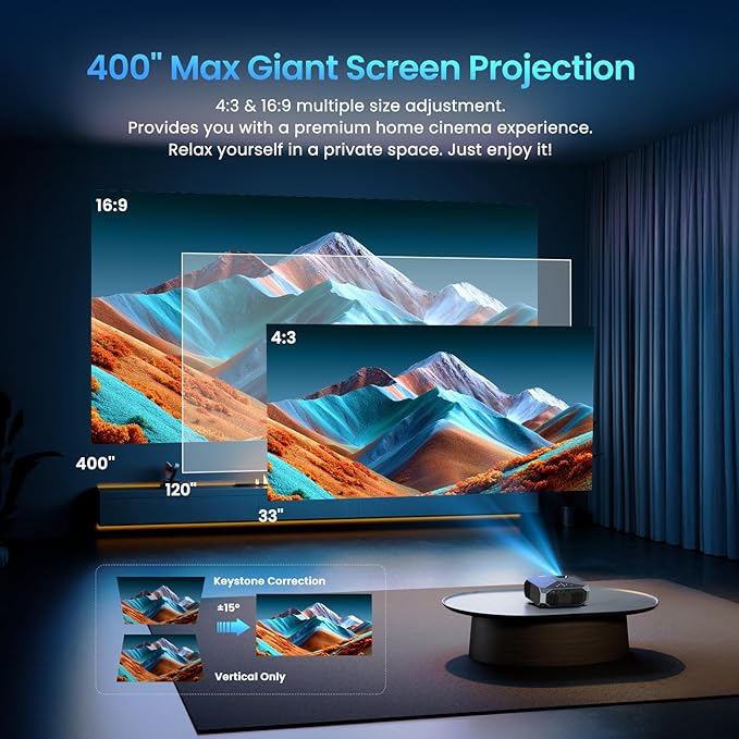[Netflix Officially/High Brightness] Smart Projector with WiFi 6 and Bluetooth 5.3, 4K Outdoor Movie Projector with NETFLIX/Prime Video/YouTube, Portable Proyector Compatible with HDMI/USB/iOS/Android