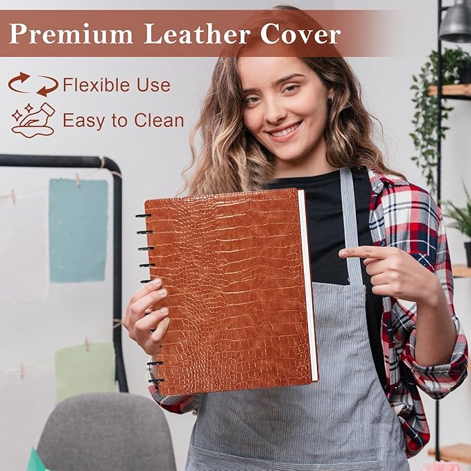 Pu Leather 8.5x11 In Discbound Notebook Cover And Disc Set Discbound Planner Cover With 11 Pcs Expansion Discs Disc Bound Notebook Accessories Letter Size For Office(Brown;No Inner Paper)