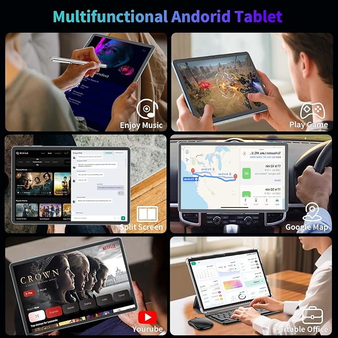Android 15 Tablet, 2025 Upgraded 11 inch Android Tablets with Keyboard, 24GB+256GB+2TB Expand, Support Face Unlock+18W Fast Charging, Octa-Core CPU,Dual WiFi, Dual Camera,8000mAh Battery, Black