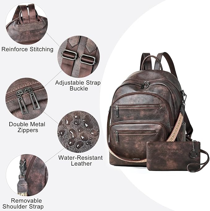 Backpack Purse for Women Laptop Backpack, Leather Travel Backpack Shoulder Bag Teacher College Daypack Work Handbag fits 14" Laptop-Coffee