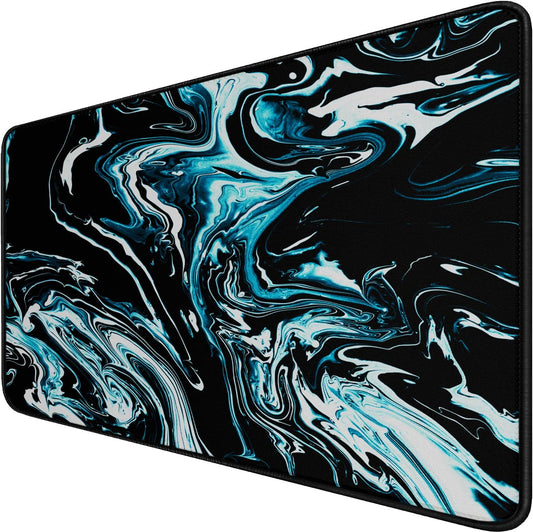 Gaming Mouse Pad with Stitched Edges, Durable Non-Slip Natural Rubber Base, Waterproof Computer Keyboard Pad Mat for Esports Pros/Gamer/Desktop/Office/Home - Marble Cyan