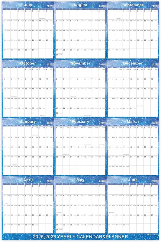 2025-2026 Yearly Wall Calendar - annual calendar 2025-2026, 2025-2026 Yearly Wall Calendar&Planner with Thick Paper, July 2025 - June 2026, X Large, 34.7" x 22.8", 2025-2026 Yearly Planner (2025-2026 Yearly Wall Calendar - Blue Star)