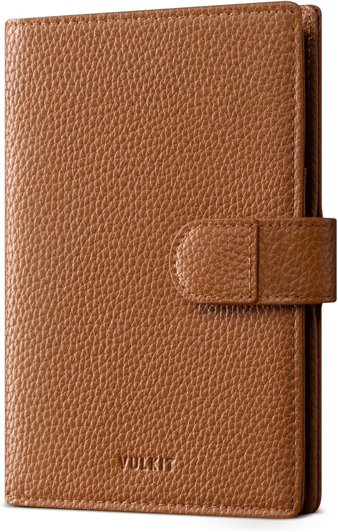 VULKIT Leather Passport Travel Wallet for 2 Passports Slim Double Passport Holder RFID Blocking with ID Window for Women or Men