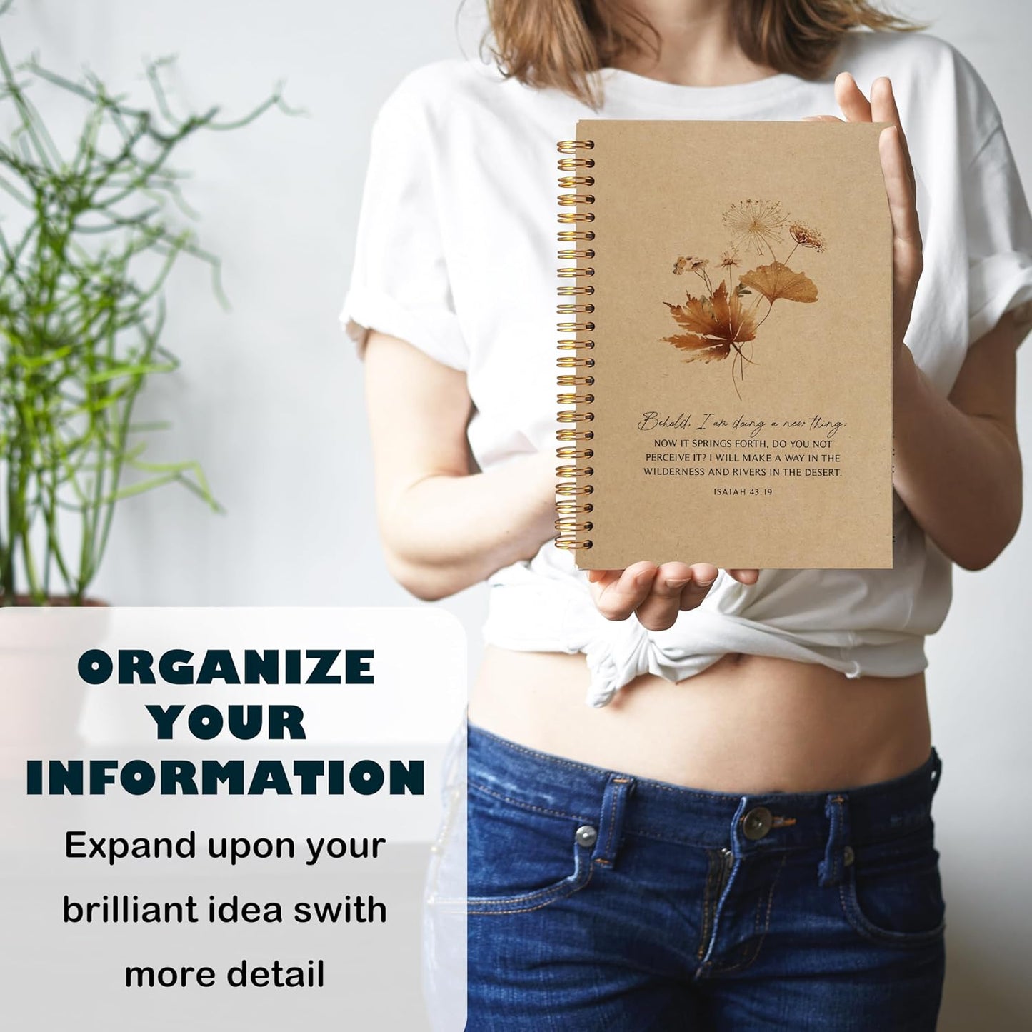 Behold I am Doing a New Thing Floral Christian Notebook Journal, Christian Gifts for Women, Bible Notebooks for Note Taking, Bible Journaling Notebook, Hardcover Spiral Notebook 5.5x8.3 kraft paper