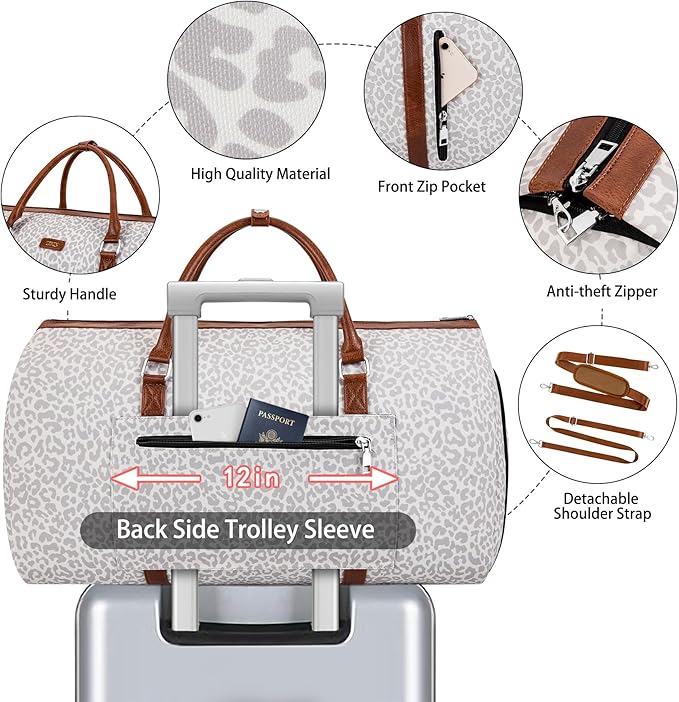 4pcs Convertible Garment Duffel Bag for Travel - 50L 2-in-1 Carry On Weekender Overnight Bag with Toiletry Bag, Fits Suits & Dresses, Trolley Sleeve, Hanging Suit Compartment, Waterproof Shoe Pocket
