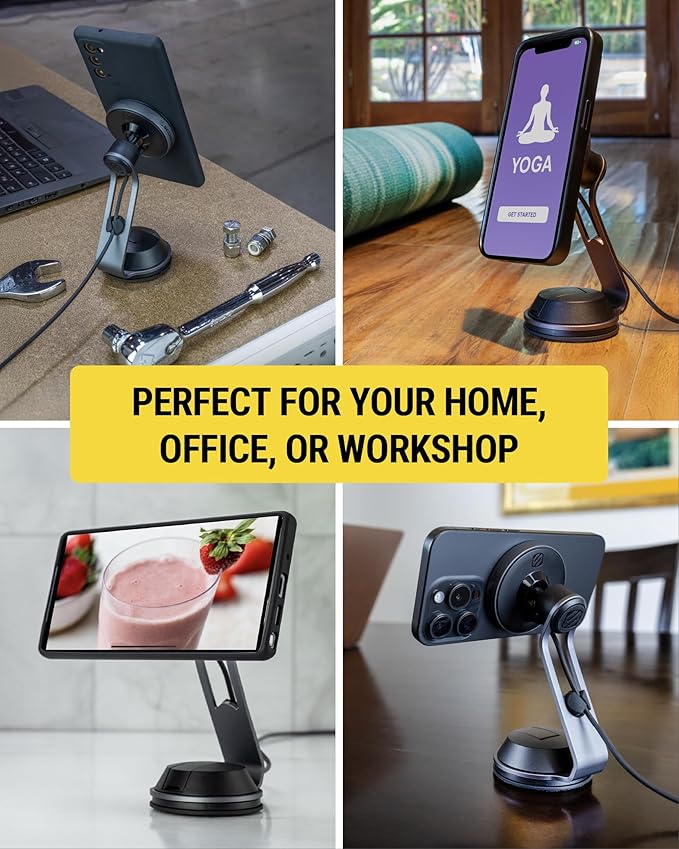 Scosche MagicMount Charge Pro Qi2 Home/Office MagSafe Suction Mount, 15W Fast Wireless Charger Magnetic Cell Phone Holder Compatible with iPhone 16/15/14/13/12 Pro Max Plus and Samsung Galaxy S25