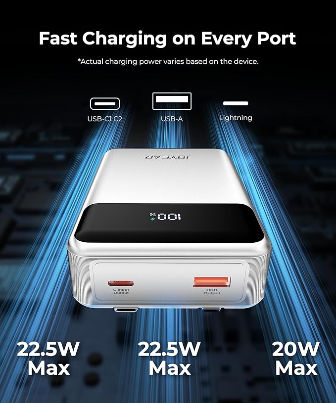 Portable-Charger-Power-Bank Travel Essentials Battery Pack USB C 30000mAh Built in Cable 22.5W Phone Fast Charging Powerbank Compatible with iPhone 16 15 14 13 12 11 iPad Samsung Google (White)