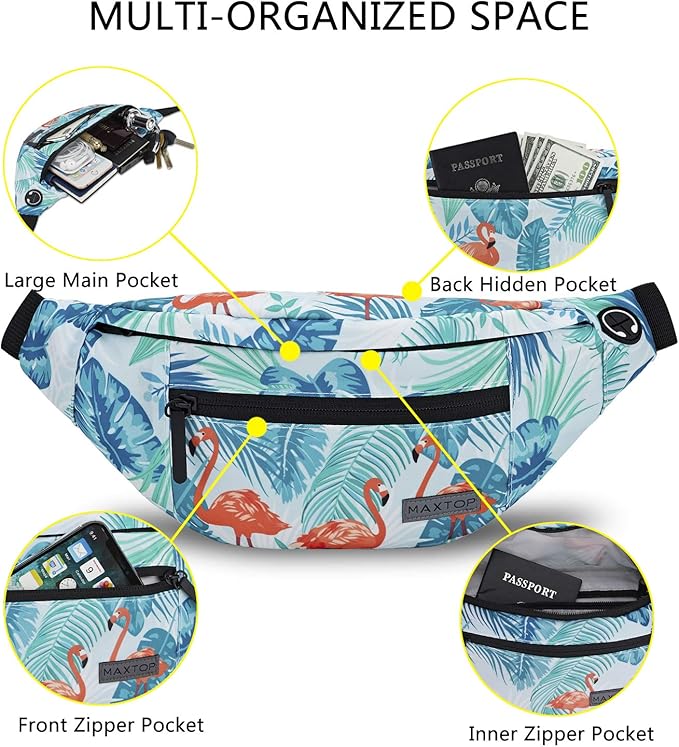 MAXTOP Large Crossbody Fanny Pack with 4-Zipper Pockets,Gifts for Enjoy Sports Festival Workout Traveling Running Casual Hands-Free Wallets Waist Pack Phone Bag Carrying All Phones