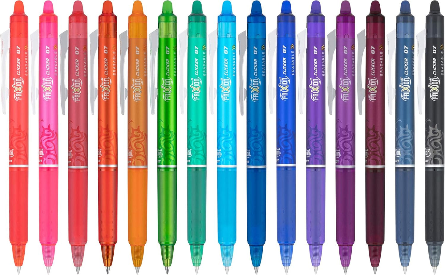 Pilot FriXion Clicker Erasable Gel Pens, Fine Point 0.7 mm Erasable Pens, Pack of 15 Assorted Colors