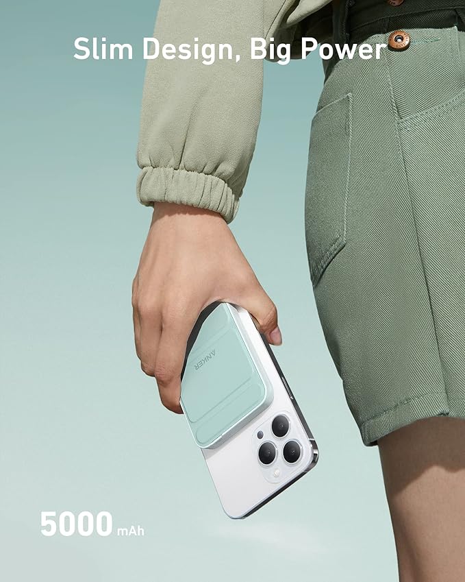 Anker 622 Magnetic Battery (MagGo), 5,000mAh Foldable Magnetic Wireless Portable Charger with Stand and USB-C Port (On The Side), Magsafe-Compatible for iPhone 16/15/14/13 Series