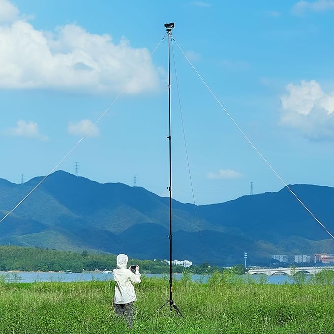 RAUBAY 24' Tall Tripod Stand, Extreme Tall Heavy Duty Sports Camera Video Tripod, Spring Telescoping Aluminium Alloy Large Light Stand with 1/4"& 3/8" Screw, Professional Sky High for Outside Shooting