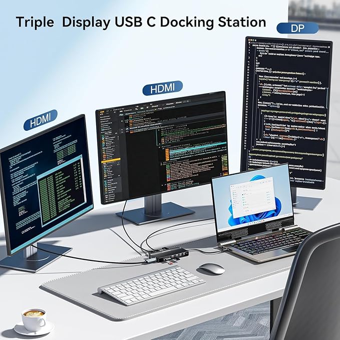 USB C Hub USB C Docking Station Dual Monitor14-IN-1 Triple Display Multiport Adapter with 2*HDMI +DP + 5*USB-A/C 10Gbps Ports+Ethernet+SD/TF Laptop Docking Station for HP/Dell/Lenovo/Thinkpad (Black)