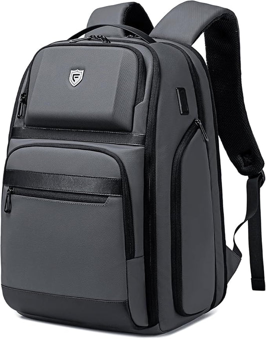 Grey Business Backpack for Men, Fits 17 Inch Laptop Water Resistant 45L Travel Bag with USB Charging Port, Expandable Men's Backpack for Work/College/Commuter