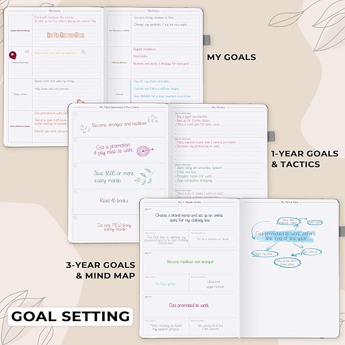 GoGirl Planner PRO Schedule - Undated Planner with Hourly Time Slots, Monthly, Weekly & Daily Organizer, Appointment Book for time Management, 7"x10" Hardcover, Lasts 1 Year - Foggy Alps