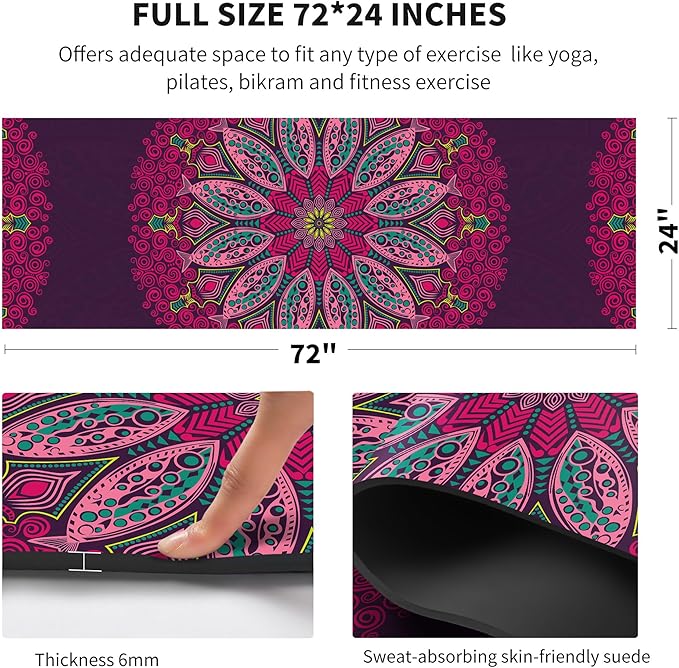 nuveti Yoga Mat Print Extra Thick TPE Non Slip Fitness Exercise Mat with Carrying Bag,72"x24" Extra Thick 6MM Exercise & Workout Mat for Yoga, Pilates Fitness and Floor Exercises