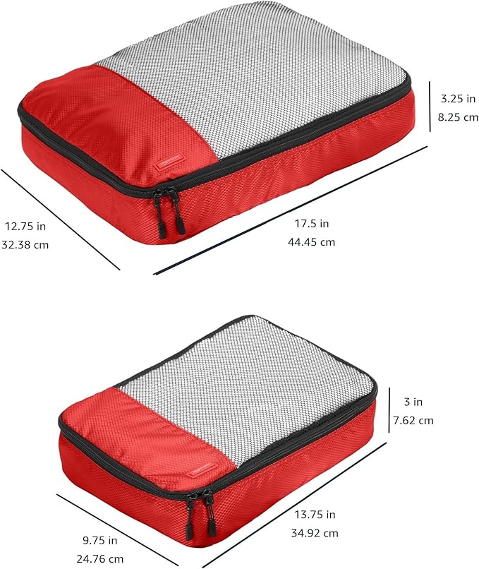 Amazon Essentials 4-Piece Packing Cubes Travel Accessories Set, Luggage Organizer with Double Zipper, Mesh Top, 100% Polyester, 2 Medium/2 Large, Red (Previously Amazon Basics)