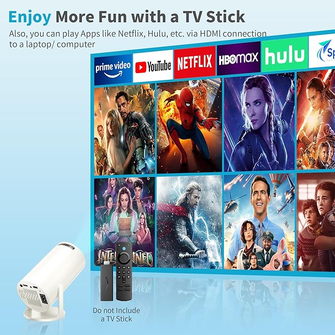 Mini Projector Portable Proyector 4K Support, Full HD 1080P Small Projector with 270° Rotatable Stand, Movie Projector Compatible with TV Stick/Smartphone/HDMI/USB for Bedroom/ Outdoor Camping