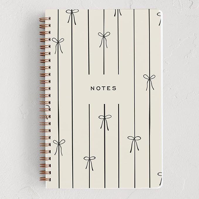 Minted Black Bow Notebook, Writing Journal for Notes & Journaling, Durable Paper Cover, Modern, Colorful & Simple Spiral Bound Journal Notebook with 160 Lined Pages, 5.5" x 8.5"