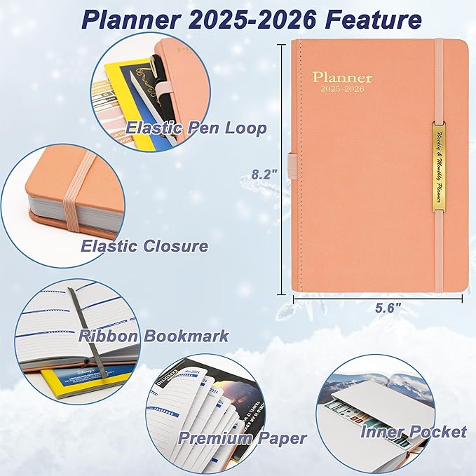 Daily Planner 2025-2026, 18 Month Weekly & Monthly Planner from Jul 2025-Dec 2026, Hardcover Agenda 2025 with Pocket, A5 Size, Pink