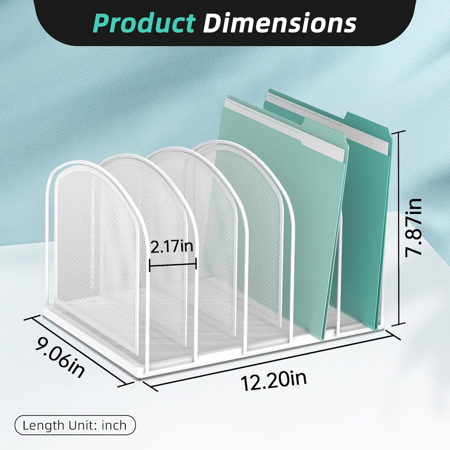 SUPEASY File Organizer 5-Section Mesh Desk Organizer, Upright File Organizer Desktop Organizer File Sorter, File Folder Holder for Office Supplies, White