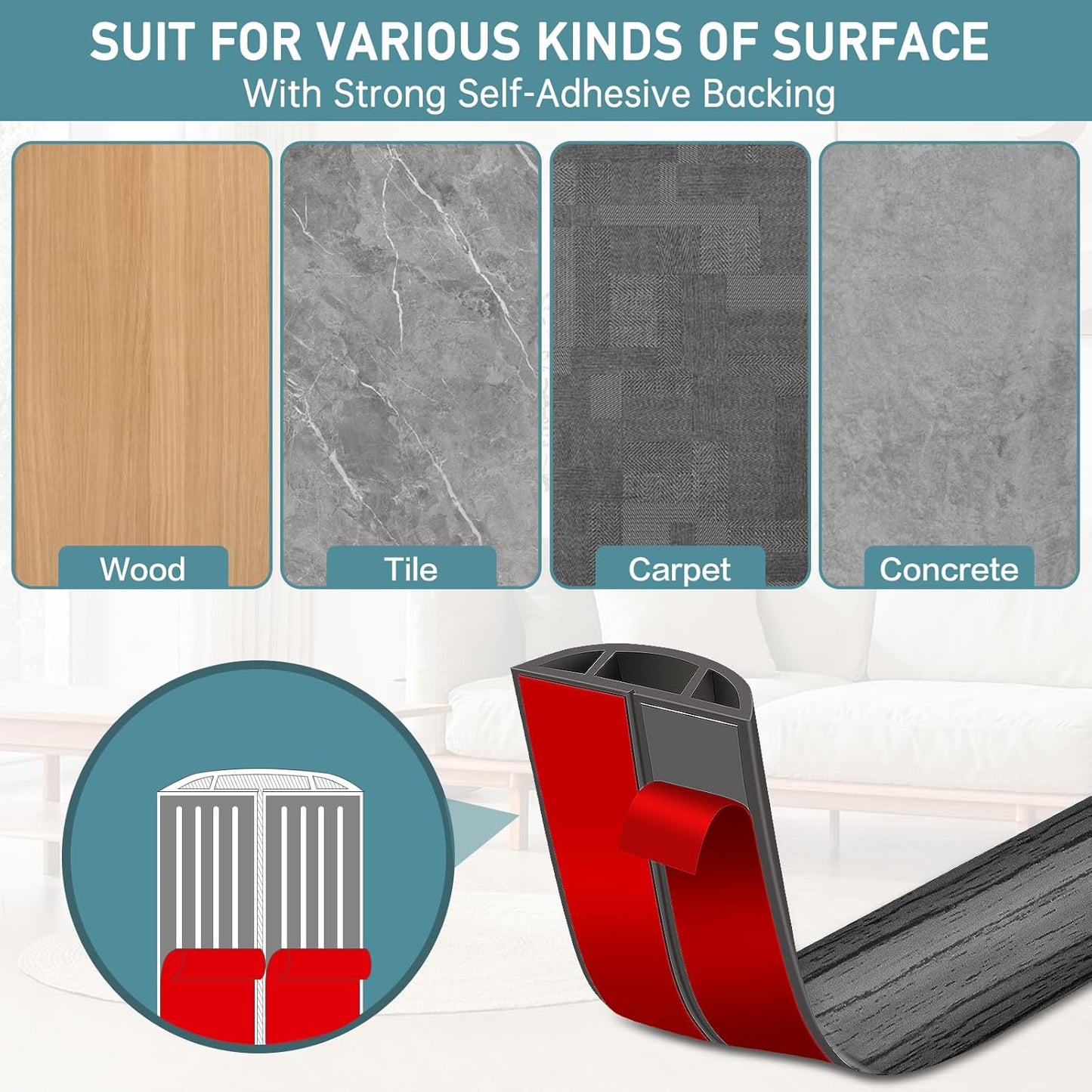 Floor Cord Cover Self Adhesive Cord Hider Floor Extension Cord Covers for Floor Power Cord Protector Cable Management Prevent Cable Trips Cable Cavity 0.51" W x 0.31" H (Deep Grey Wood, 3.3Ft)