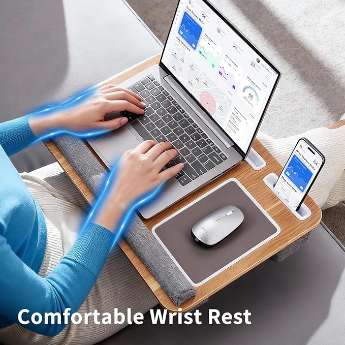 Home Office Lap Desk with Wrist Rest Wrist Rest, Mouse Pad, and Phone Holder Large Laptop Bed Desk for Notebook, Laptop, Tablet, Lap Stand Fits Up to 17 Inch Laptops (Woodgrain)