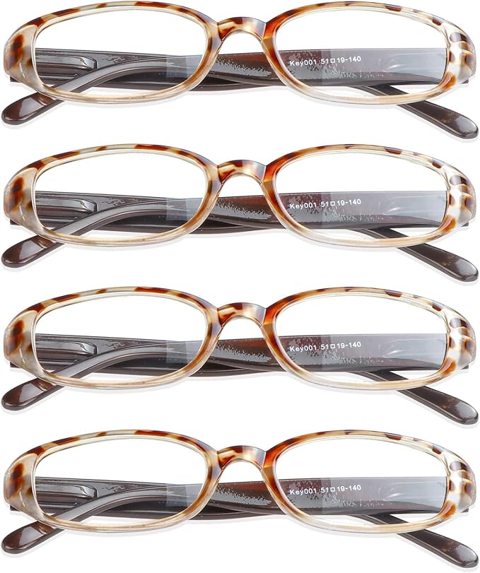 VisionGlobal 4 Pairs Reading Glasses with Spring Hinge, Blue Light Blocking Glasses for Women/Men (Tortoise,+3.00 Magnification)