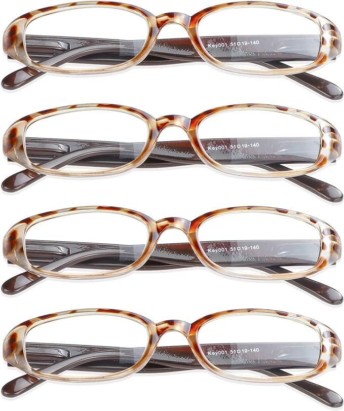 VisionGlobal 4 Pairs Reading Glasses with Spring Hinge, Blue Light Blocking Glasses for Women/Men (Tortoise,+4.50 Magnification)