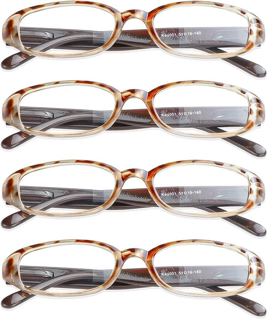 VisionGlobal 4 Pairs Reading Glasses with Spring Hinge, Blue Light Blocking Glasses for Women/Men (Tortoise,+2.00 Magnification)4 Count (Pack of 1)