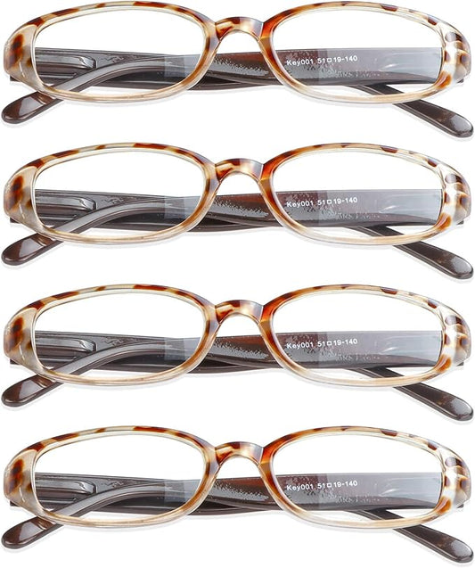 VisionGlobal 4 Pairs Reading Glasses with Spring Hinge, Blue Light Blocking Glasses for Women/Men (Tortoise,+1.25 Magnification)4 Count (Pack of 1)