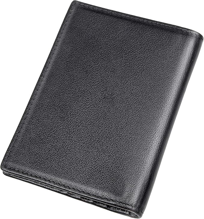Polare Men's Slim RFID Blocking Leather Passport Holder Travel Bifold Wallet (Black)