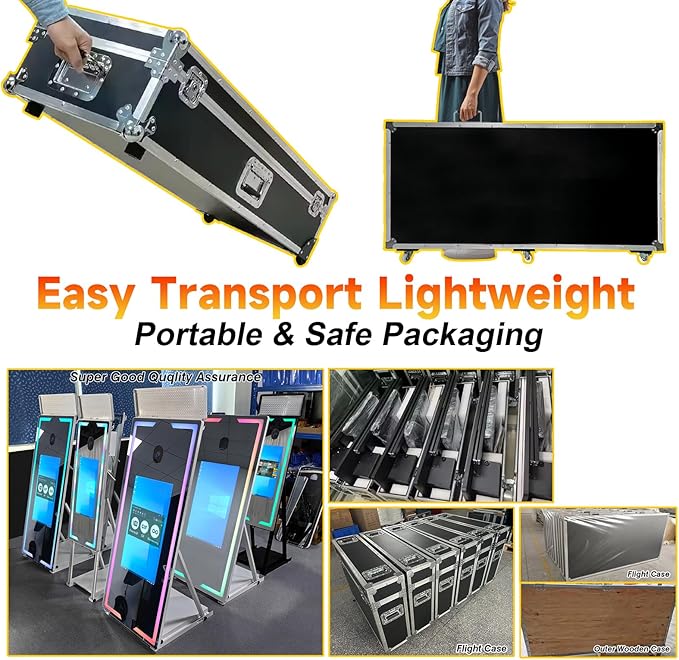 Mirror Photo Booth with Camera and Printer, 65" Magic Mirror Photo Booth, 32" Touch Screen Built-in Mini PC with Instant Print and Sharing, Music Sync Control RGB Light (White, 65-32" Full Set)