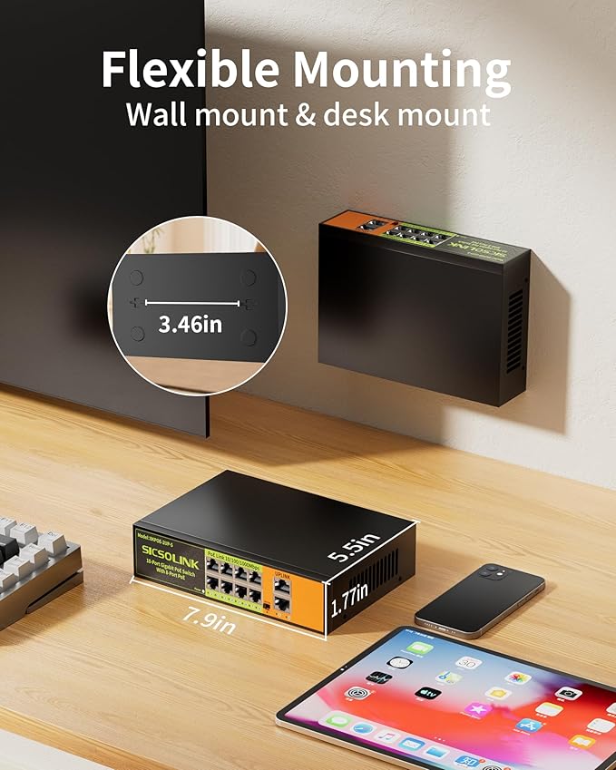 Gigabit Ethernet Network PoE Switch, 8 PoE Ports @120W with 2 Uplink, Support 802.3af/at, Unmanaged, VLAN, for Security Camera, AP