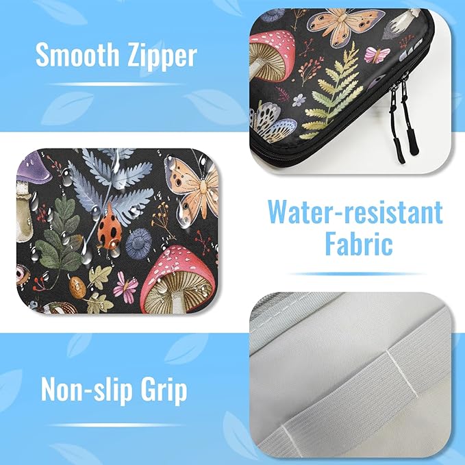 Mushroom Butterfly Black Electronics Travel Organizer Case, Tech Accessories Cable Storage Bag for Cords, Charger, Phone, Hard Drive
