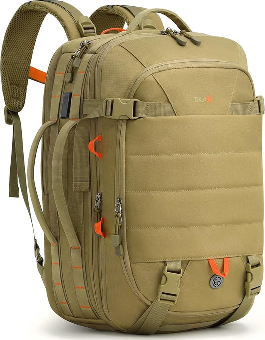 Tolaccea Carry on Travel Backpack, TSA Friendly Flight Approved Laptop Backpack Duffle Bag for Men Women with Dual Laptop Storage for 17.3", USB Charging Port, Business Rucksack 40L-50L Expandable