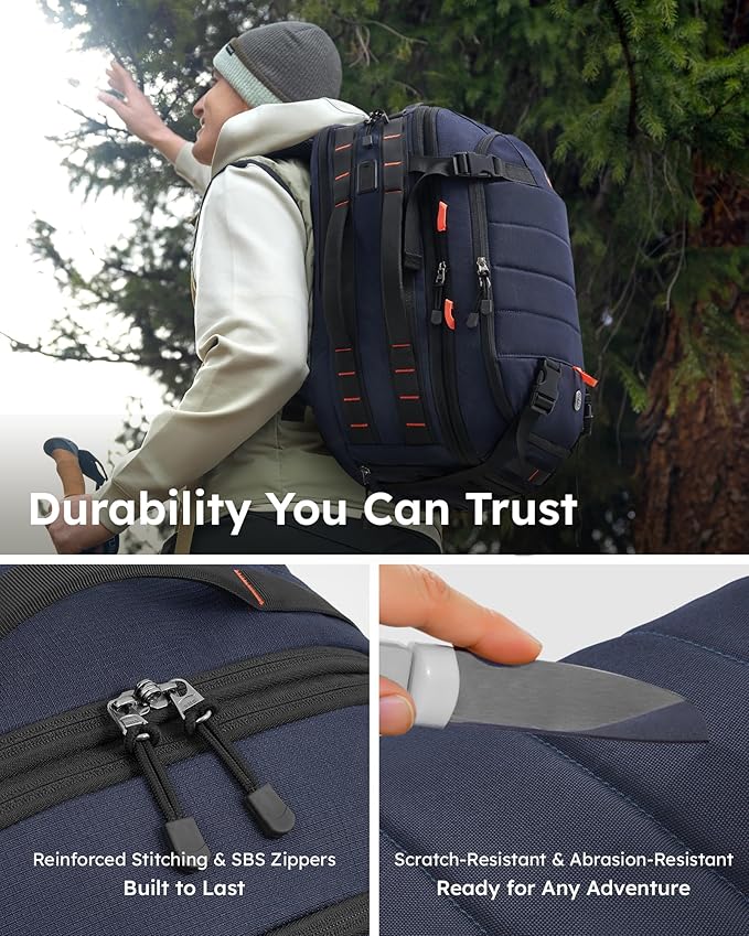 Tolaccea Carry on Travel Backpack, TSA Friendly Flight Approved Laptop Backpack Duffle Bag for Men Women with Dual Laptop Storage for 17.3", Expandable Business Rucksack 40L-50L Large - Blue