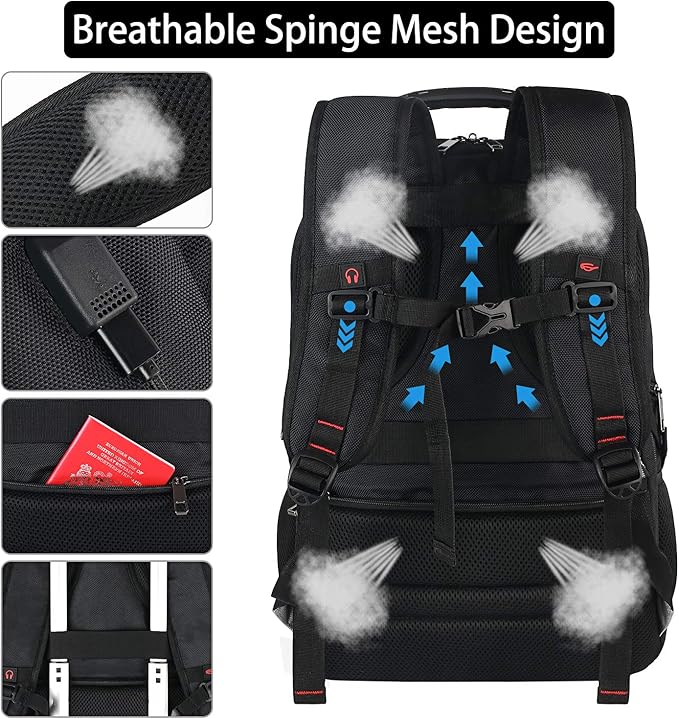 17.3 Laptop Backpack for Men Women, Extra Large Travel laptop Backpack with Rain Cover, TSA Friendly Flight Approved with RFID Anti Theft Pocket and USB Charger Port, Water Resistant School BookBag