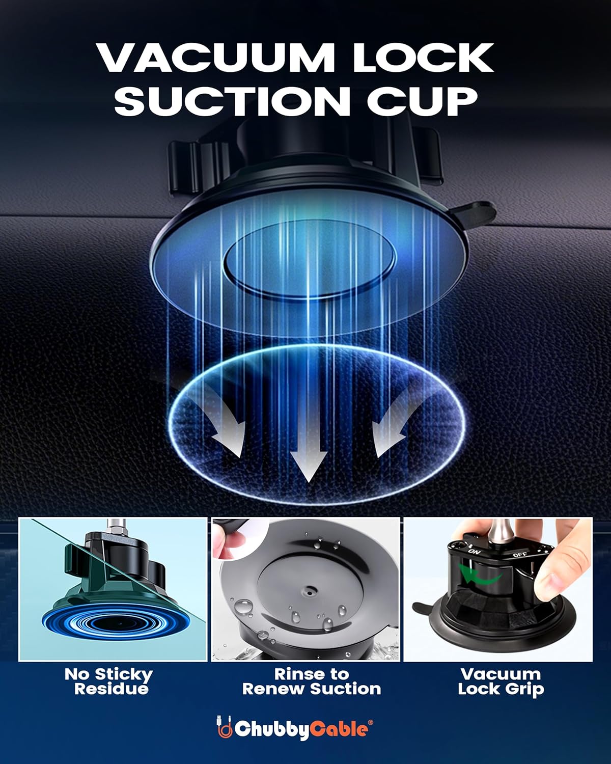 chubbycable ChubbyGrip Pro Dash Mount Vacuum Magnetic Phone Holders for Your Car 360° Rotation Suction Cup Phone Mount for Windshield, Magnetic, Orange