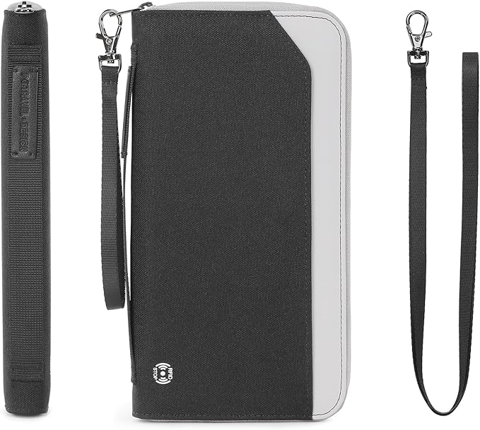 Travel Passport Holder for Family - RFID Large Travel Passport Wallet with Airtag & Card Holder Women Men, Lightweight Passport Cover Case Book Travel Document Organizer with Zipper Pocket,Black