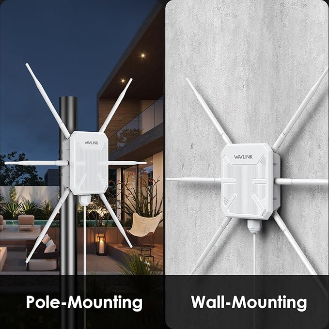 WAVLINK AX3000 WiFi 6 Outdoor WiFi Extender with PoE, 2025 New Model Dual Band 2.4G+5G Long Range Outdoor Wireless Access Point, 6x7dBi High-gain Antennas, IP67 Weatherproof, Work with Starlink