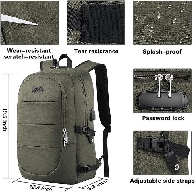 AMBOR Anti Theft Backpack, 15.6-17.3 inch Business Laptop Carry on Backpack with USB Charging Port and Headphone Interface, Travel Backpack for Men & Women
